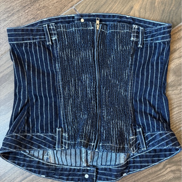 ZARA STRIPED STRAPLESS TRF DENIM TOP - Picture 4 of 6